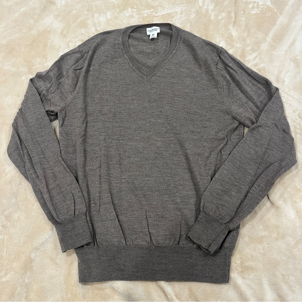 Club Monaco Italian Yarn 100% Wool V-Neck Men's Brown Sweater